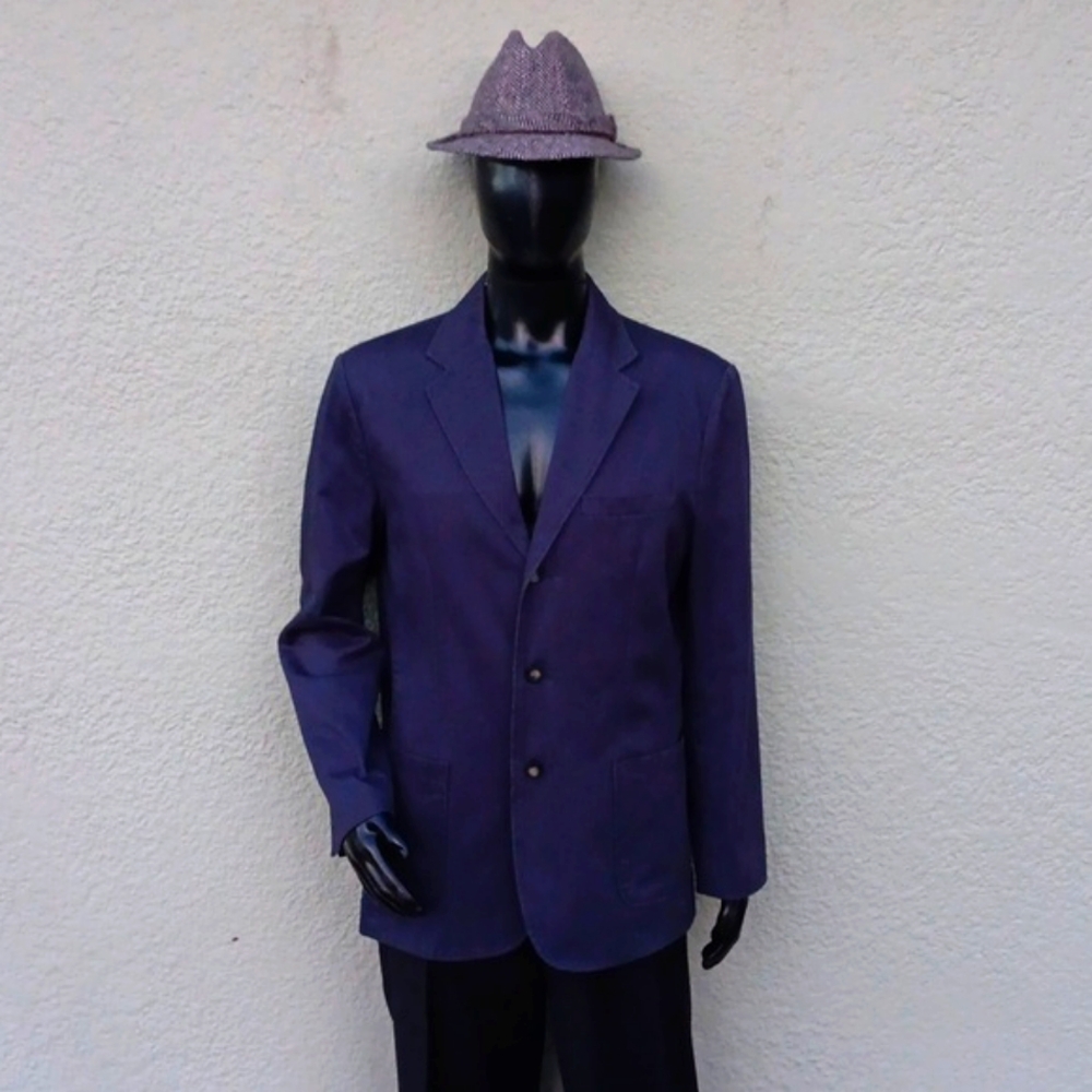 St.Johns Bay Men's Elegant Blue Pure Cotton (3) Buttoned Luxe Blazer